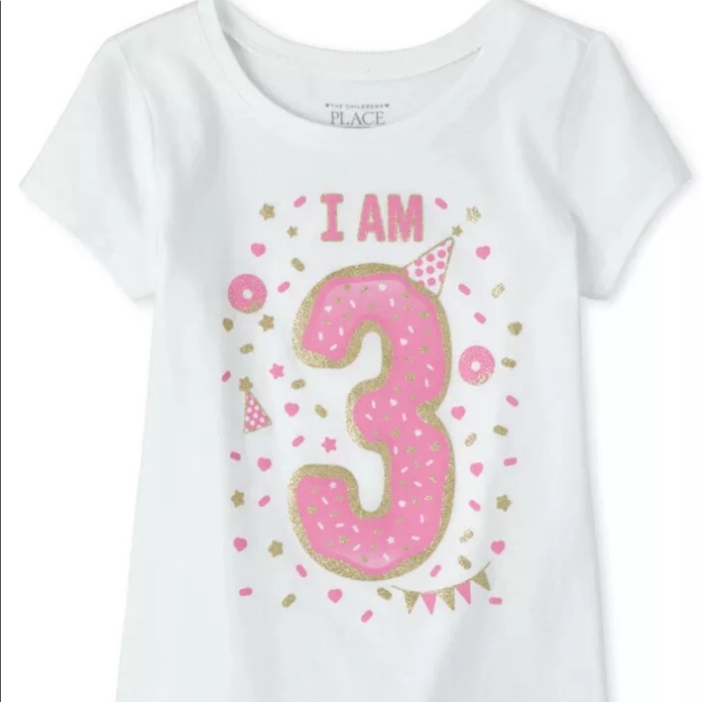 NWT Girls Birthday Glitter I Am 3 Graphic T shirt